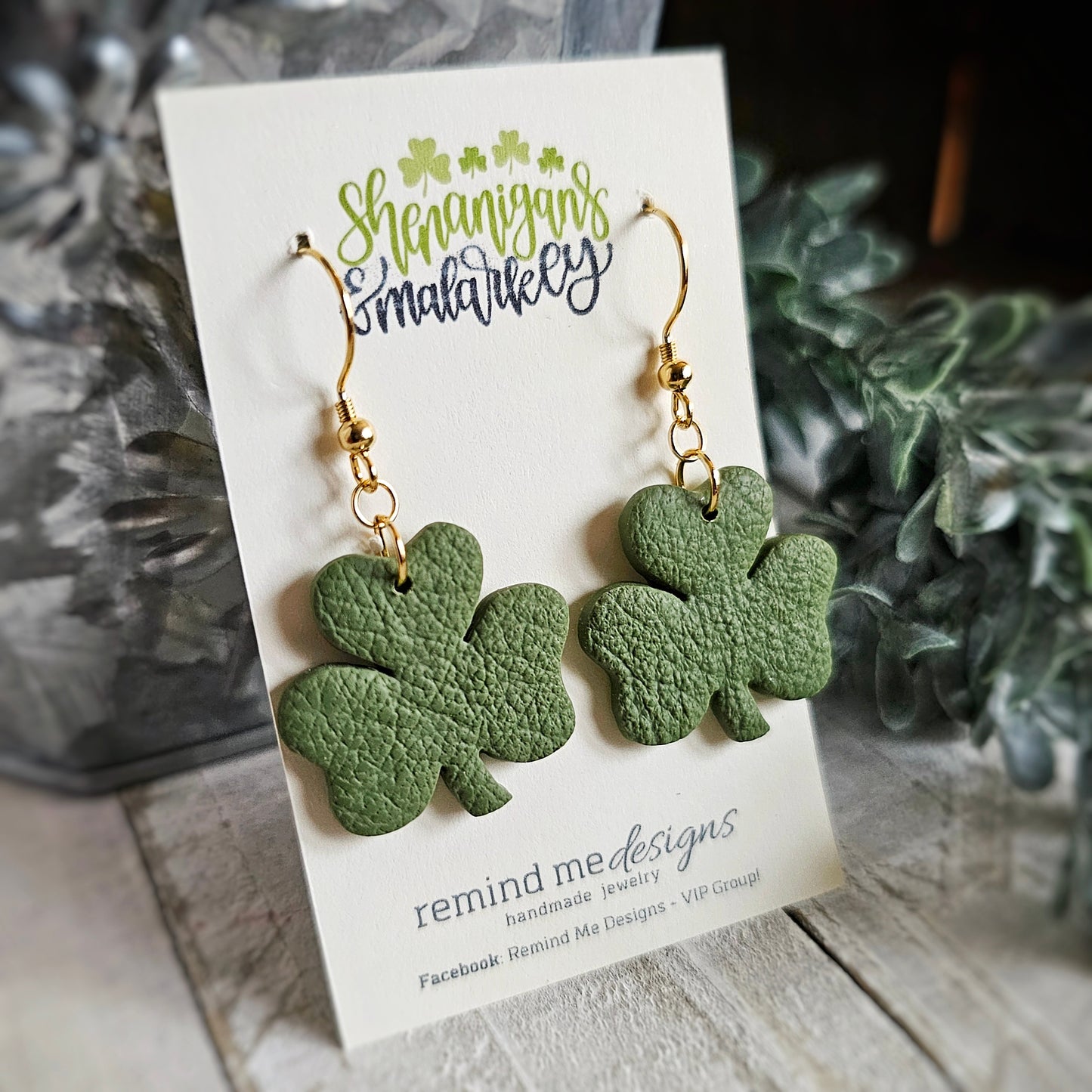 Green Shamrock Clay Dangle Earrings