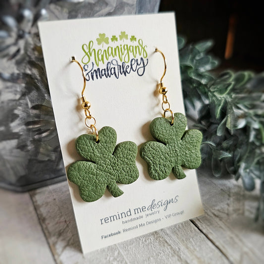 Green Shamrock Clay Dangle Earrings