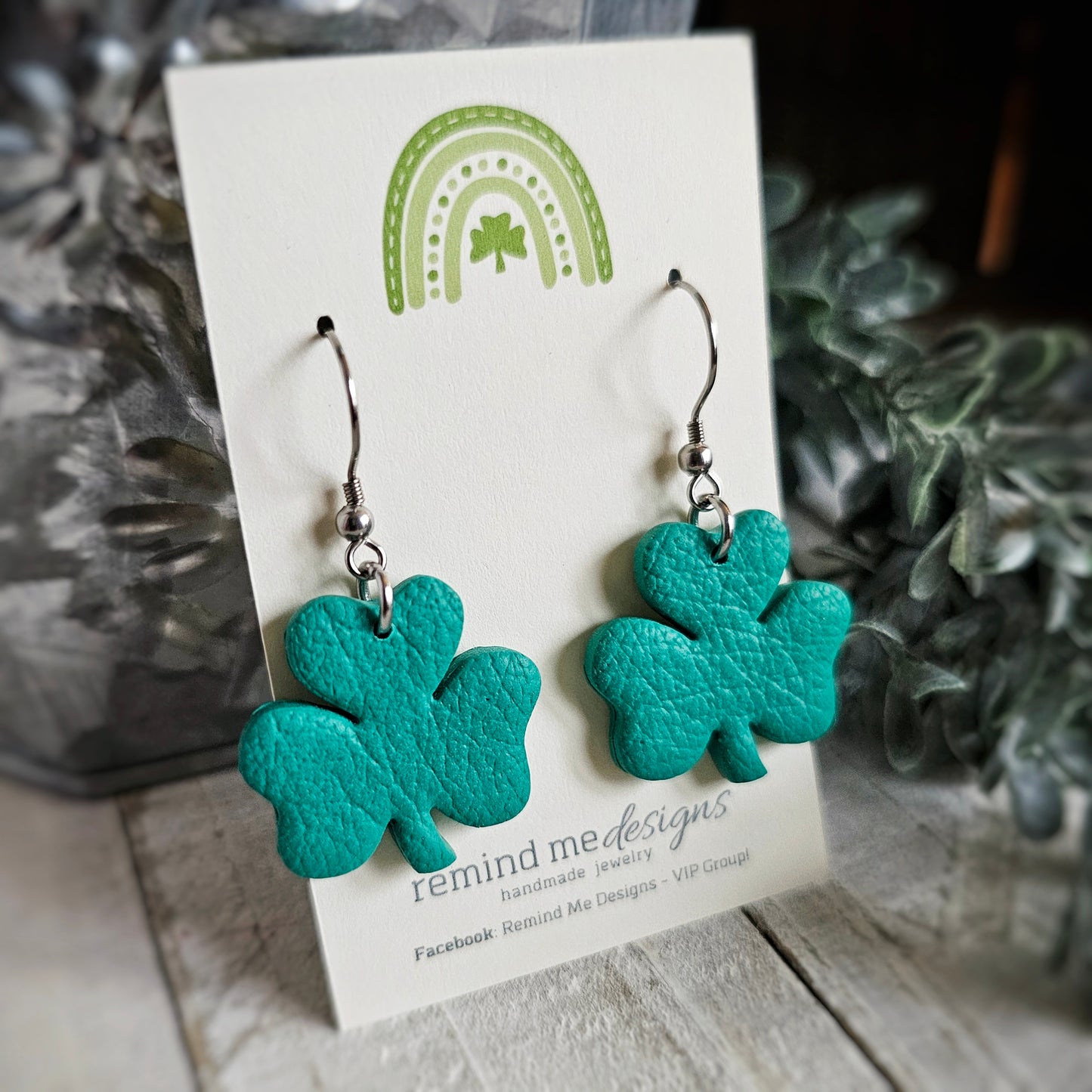 Green Shamrock Clay Dangle Earrings
