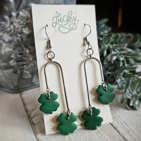 Green Shamrock Clay Dangle Earrings