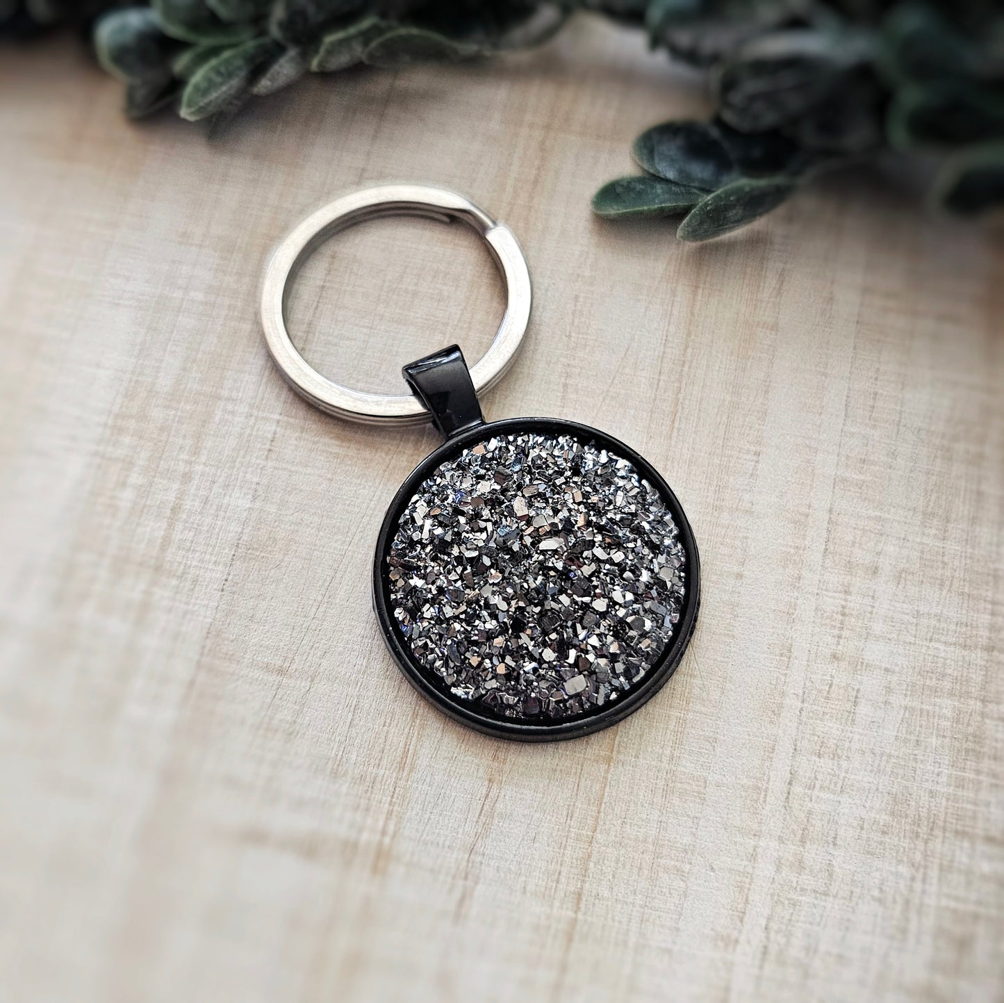 Gunmetal Druzy Keychain