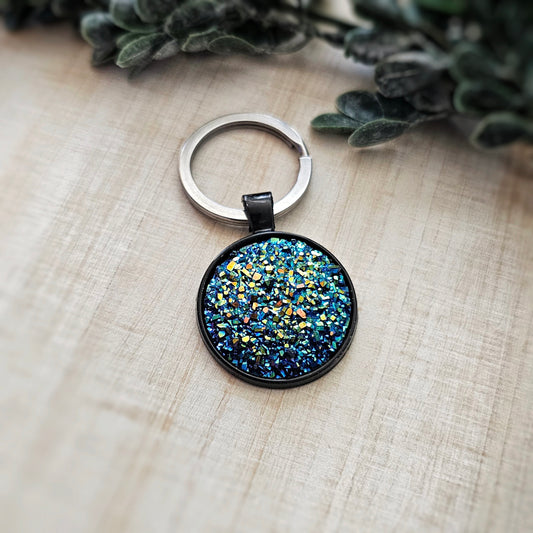 Multi Color Metallic Druzy Keychain