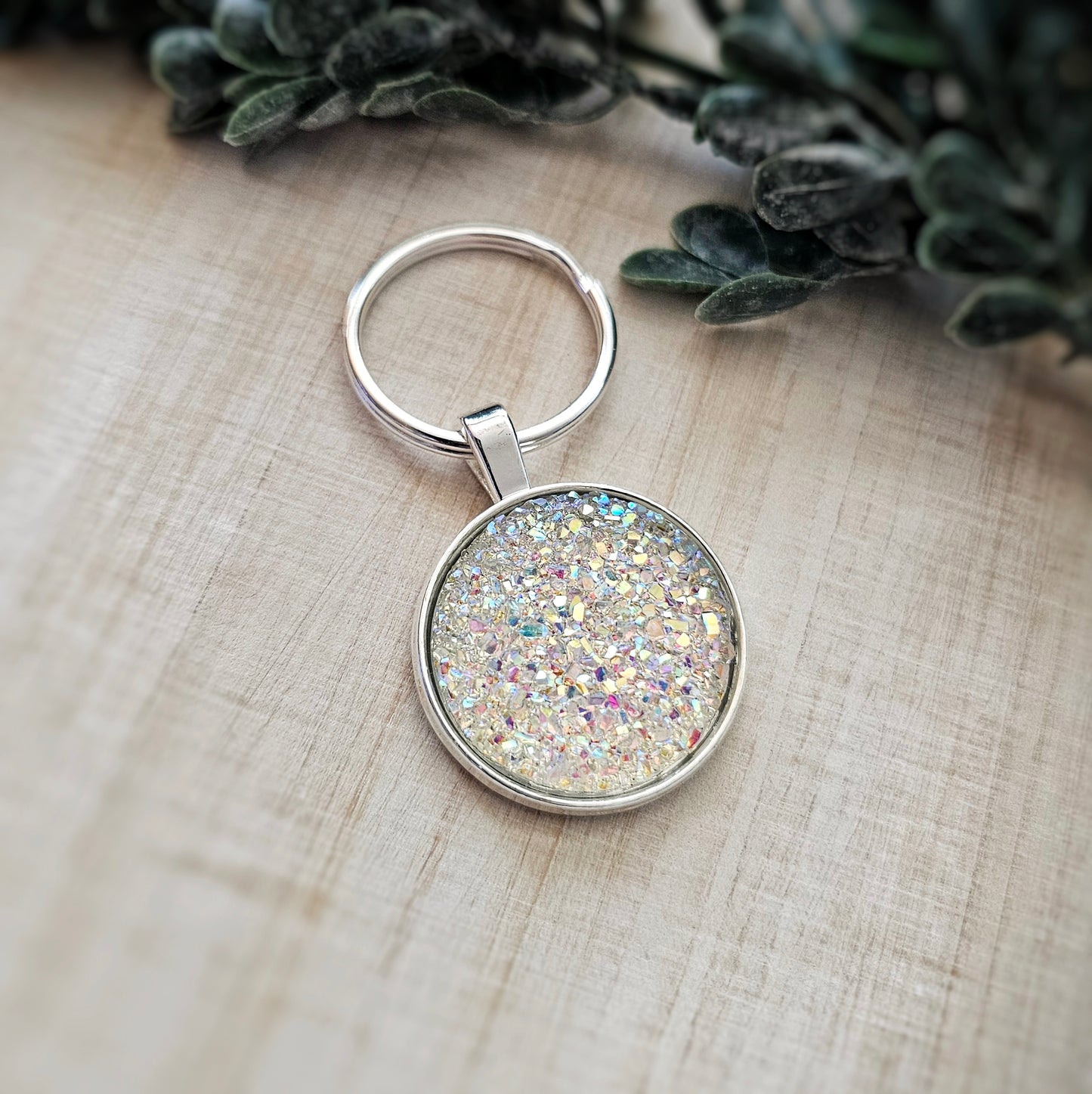 Clear Iridescent Druzy Keychain