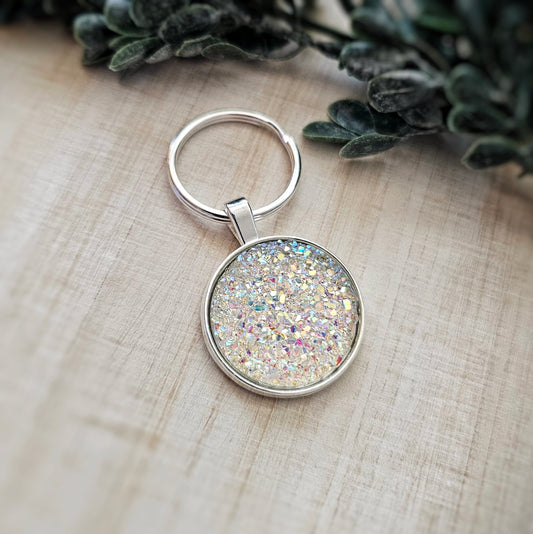 Clear Iridescent Druzy Keychain