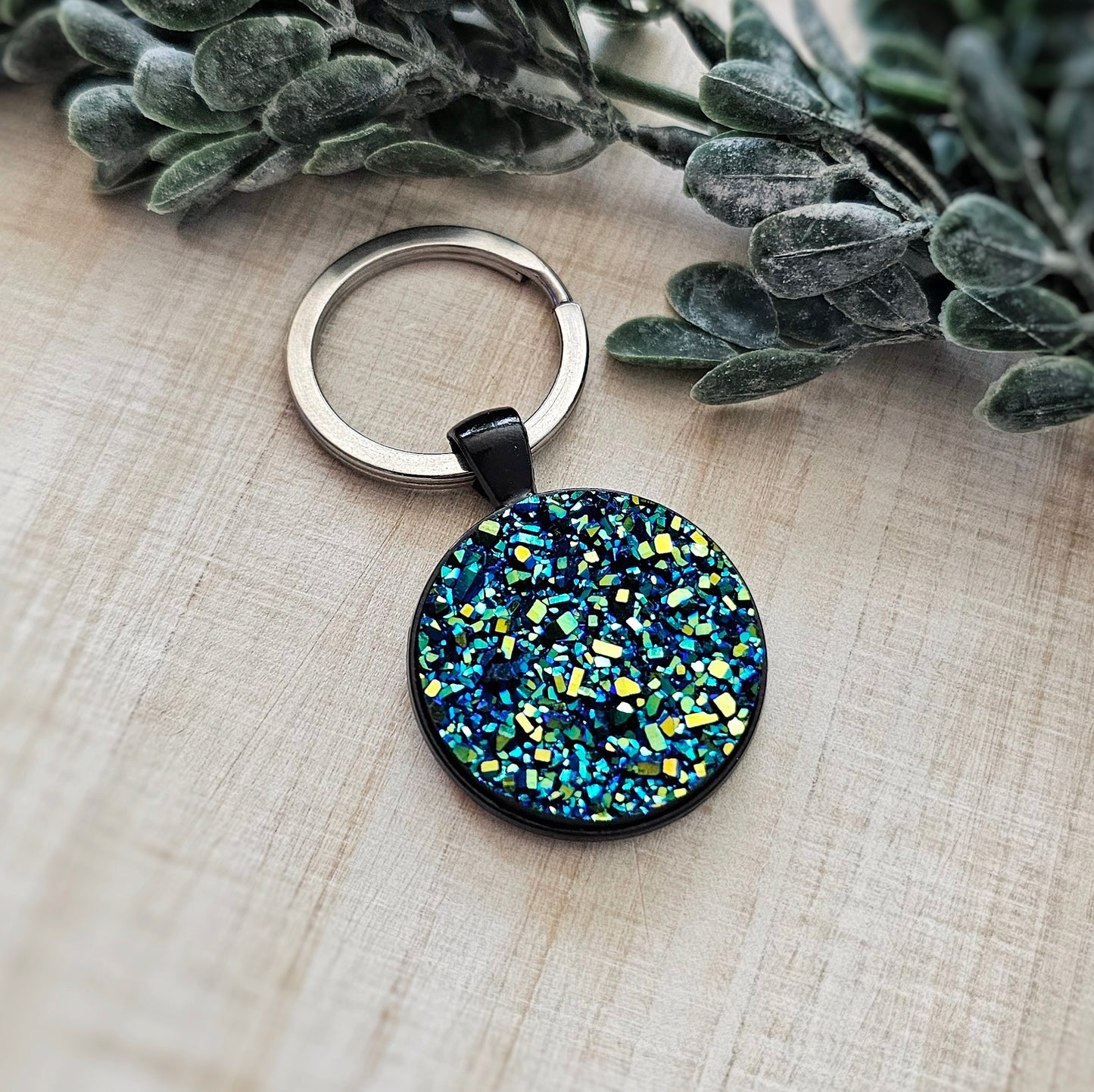 Blue and Green Druzy Keychain
