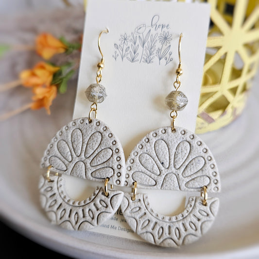 Light Gray Granite Clay Boho Dangle Earrings