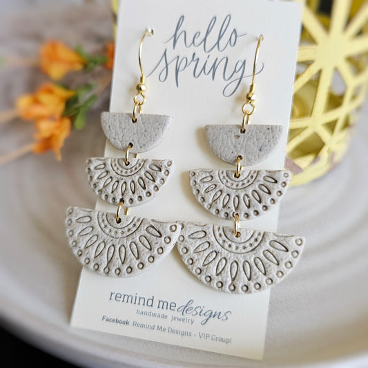Light Gray Granite Clay Boho Dangle Earrings