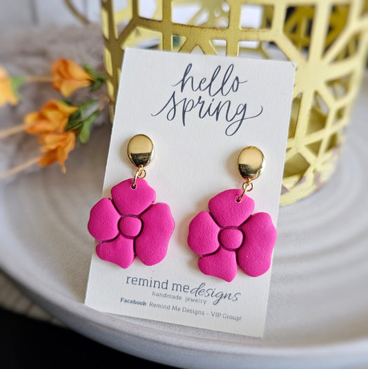 Hot Pink Polymer Clay Dangle Earrings