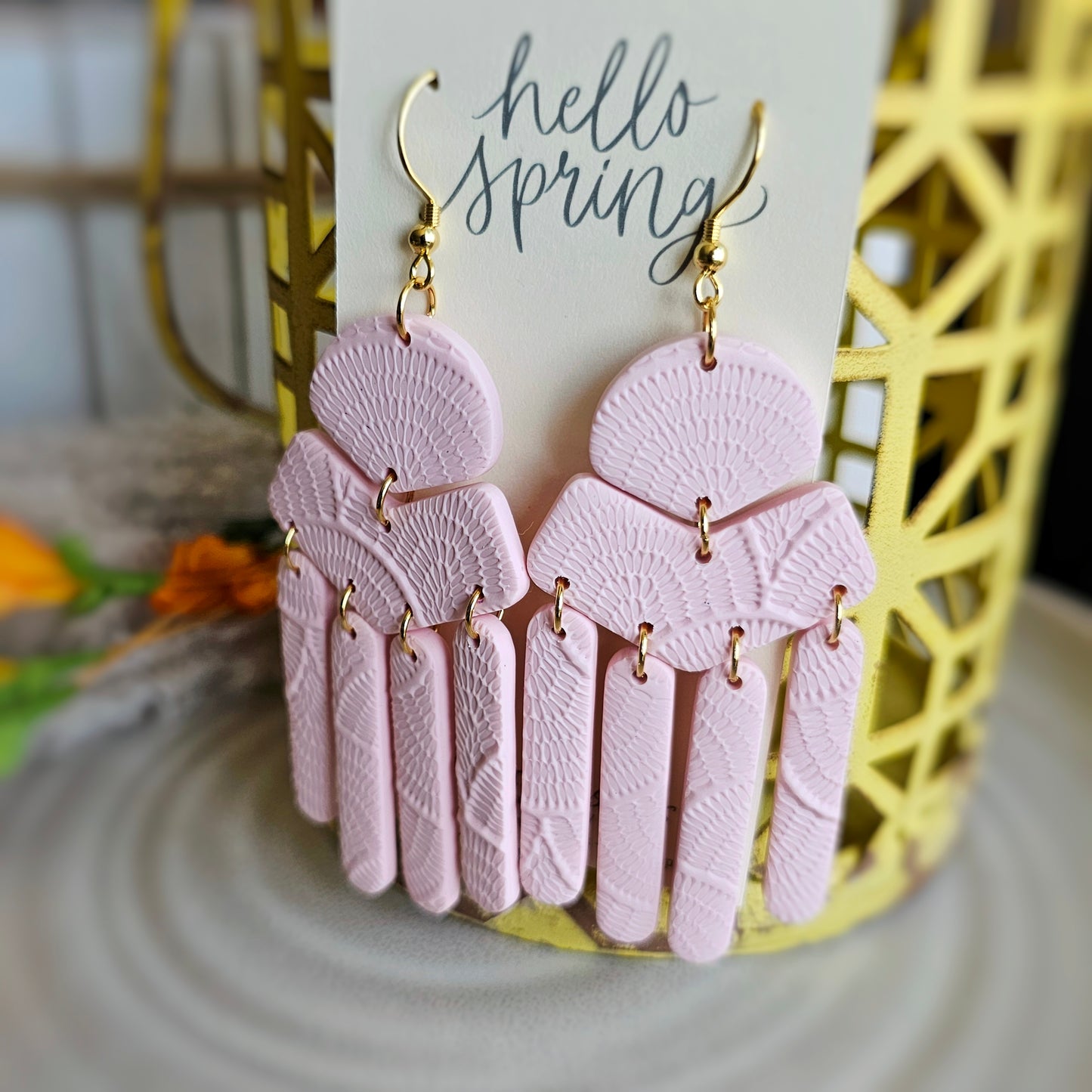 Light Pink Fringe Clay Dangle Earrings