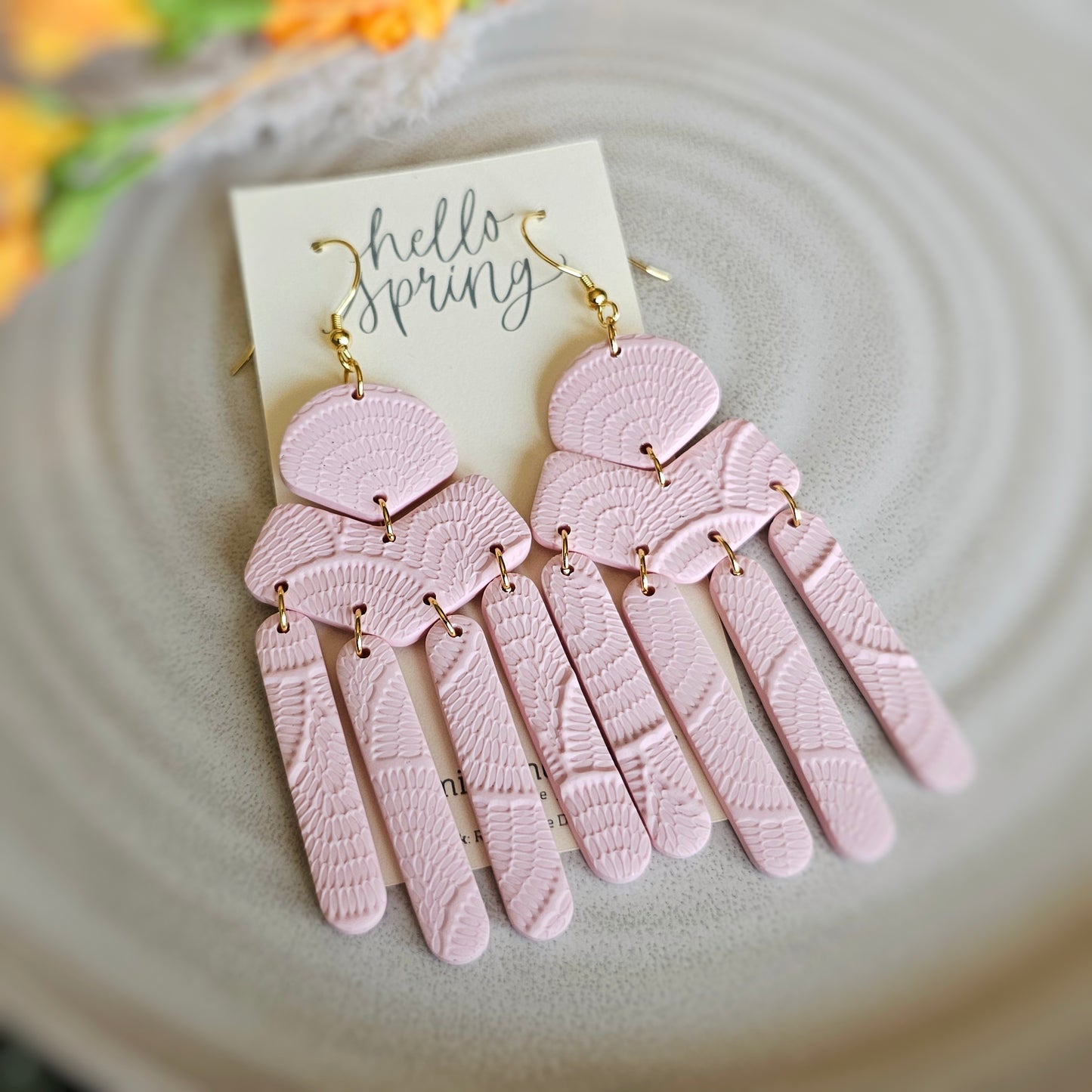 Light Pink Fringe Clay Dangle Earrings