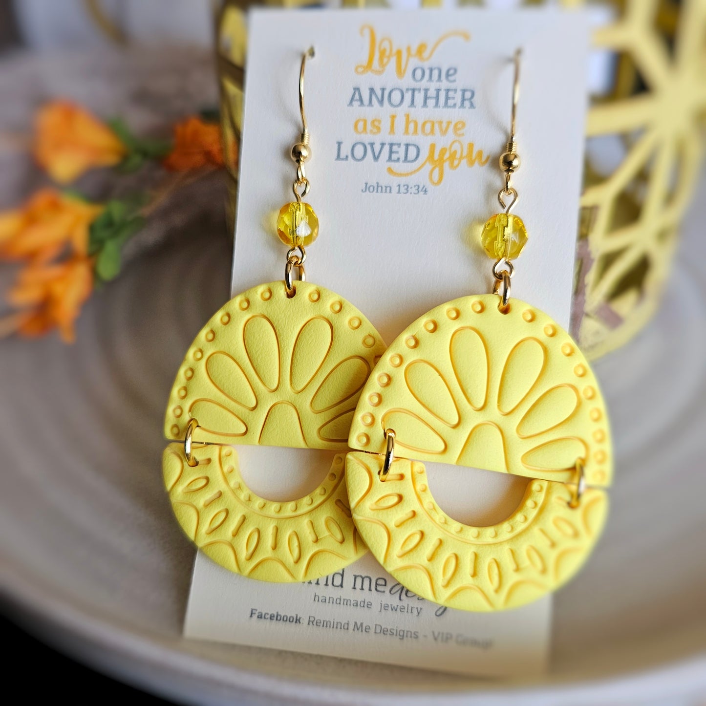 Bright Yellow Polymer Clay Dangle Earrings