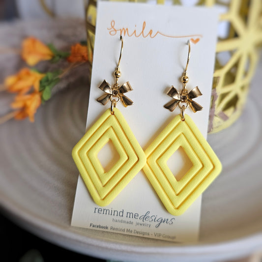 Bright Yellow Polymer Clay Dangle Earrings