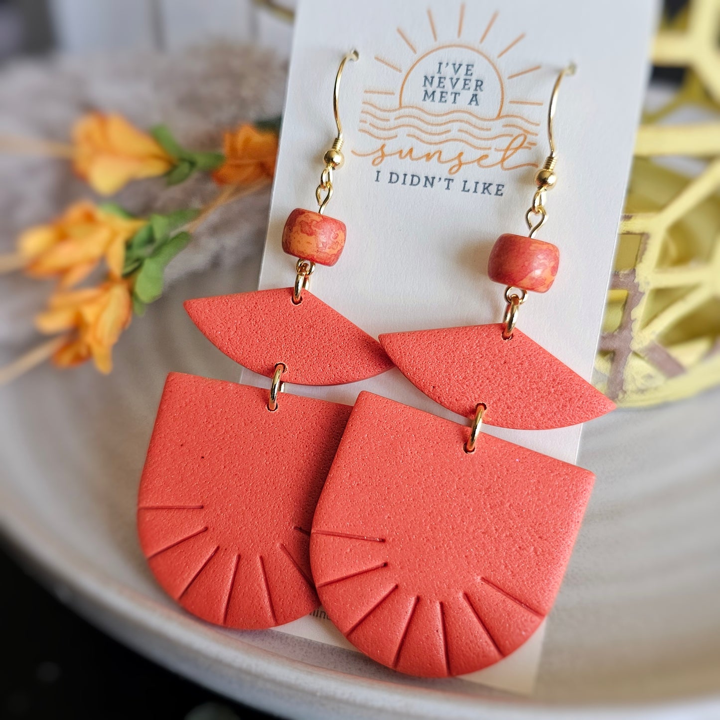 Orange Coral Polymer Clay Dangle Earrings