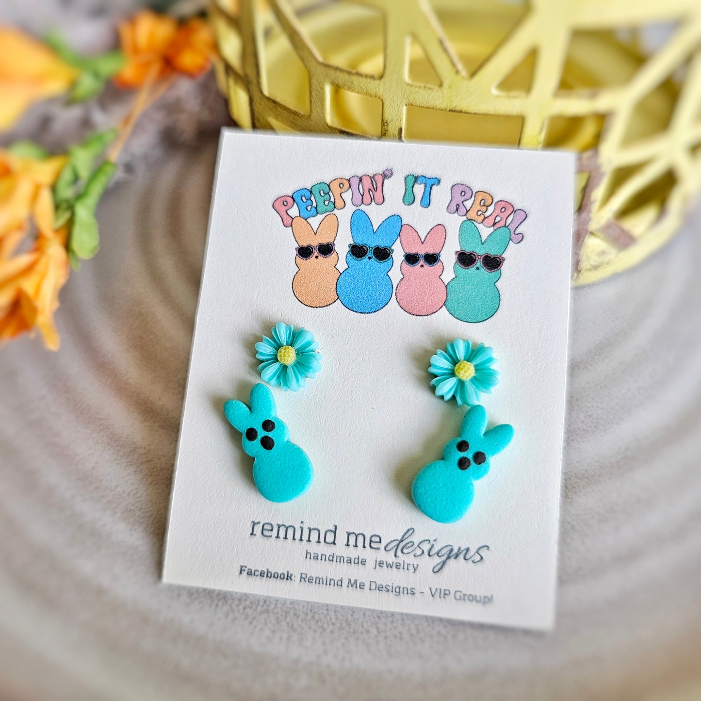 Turquoise Daisy Flower and Peeps Stud Earrings Set
