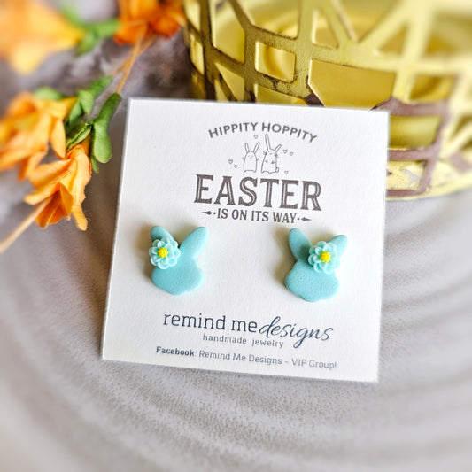 Light Turquoise Bunny Polymer Clay Stud Earrings