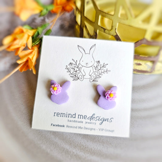 Light Purple Bunny Polymer Clay Stud Earrings