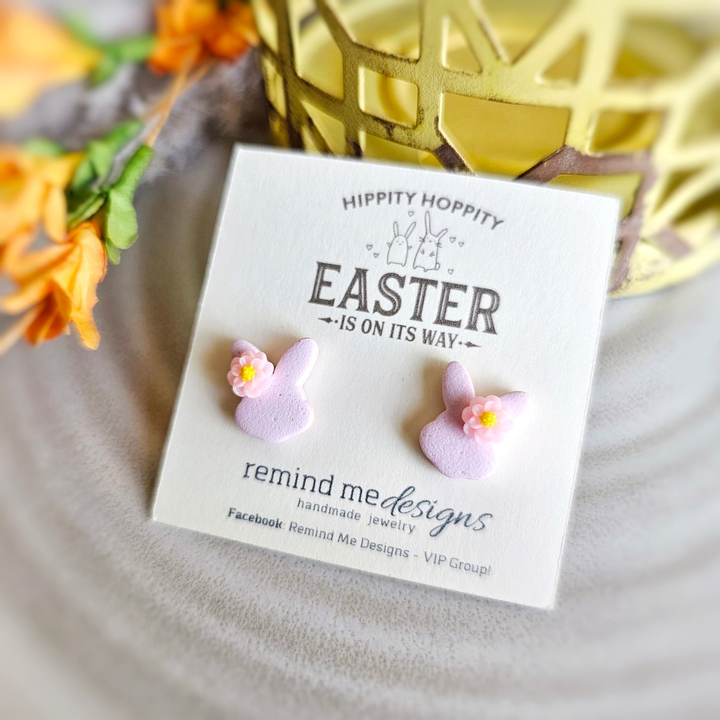 Pink Bunny Polymer Clay Stud Earrings
