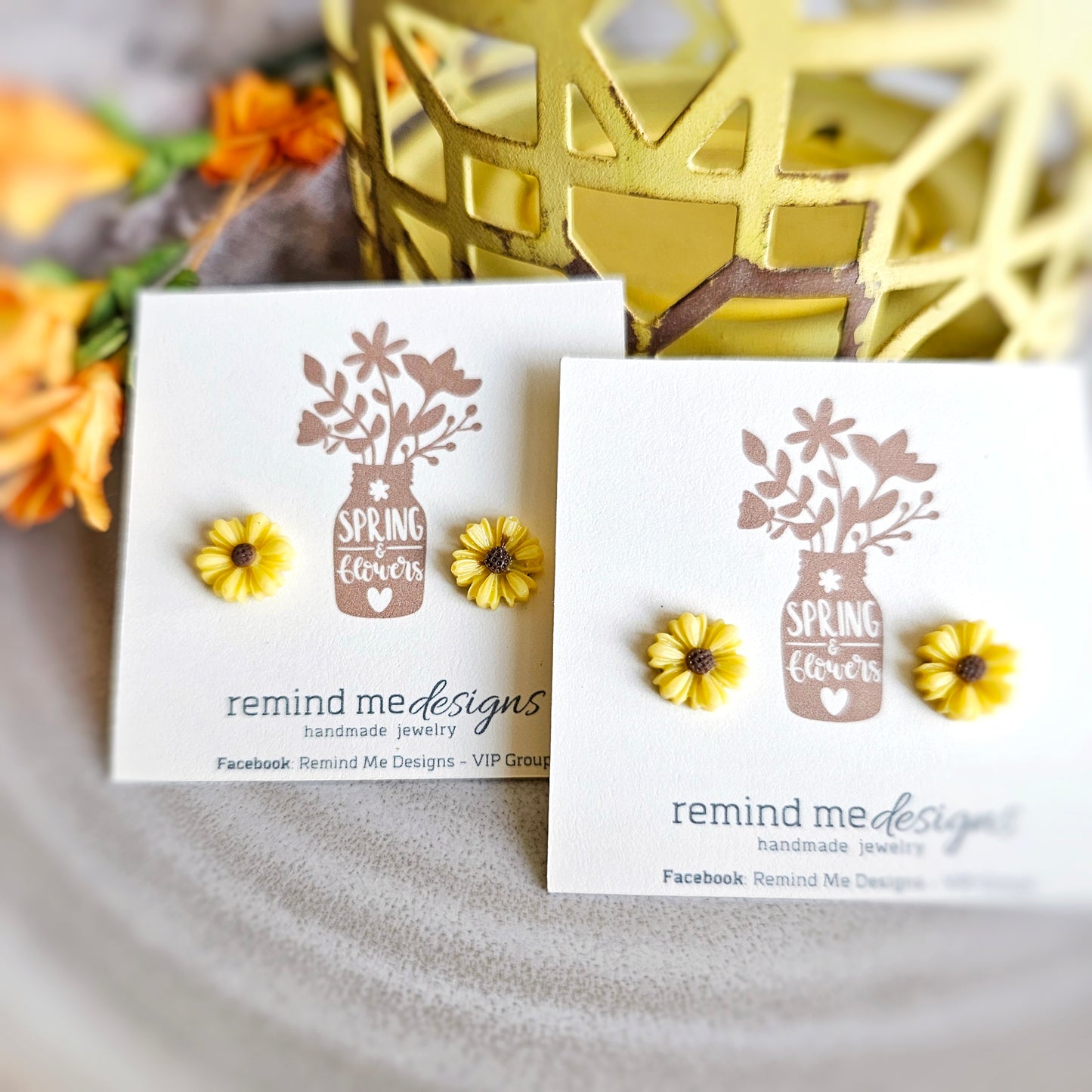 Yellow Resin Daisy Flower Stud Earrings