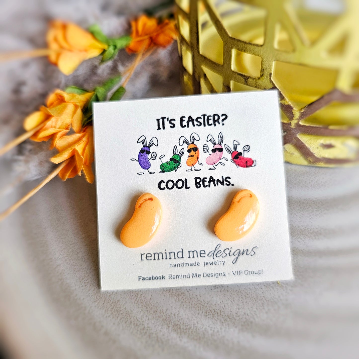 Bright Orange Jellybeans Clay Stud Earrings