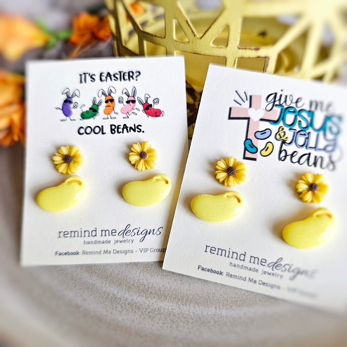 Yellow Sunflowers and Jellybeans Clay Stud Earrings Set