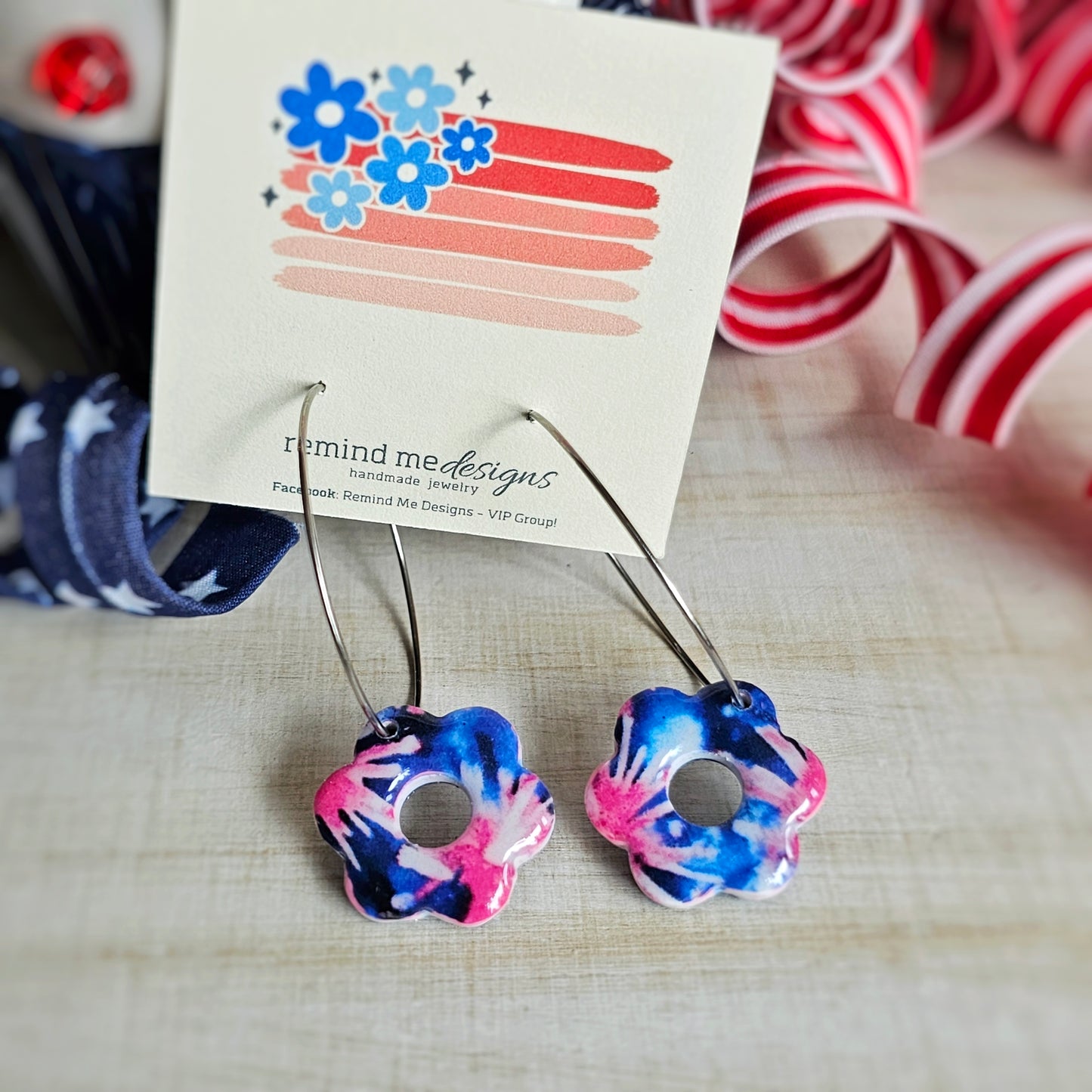 Flower Clay Dangle Hoop Earrings