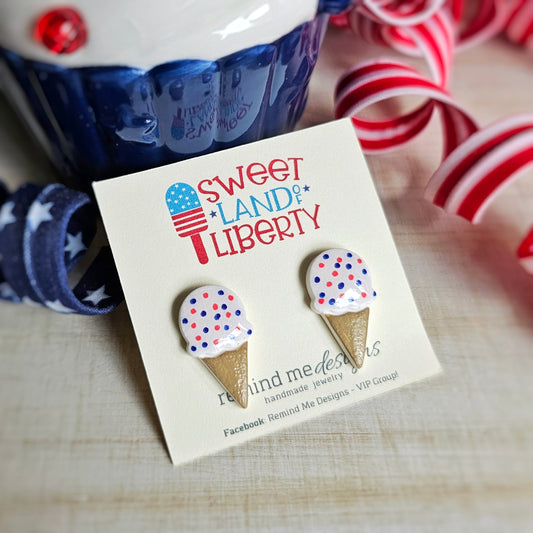 Ice Cream Cone - Red, White and Blue Clay Studs