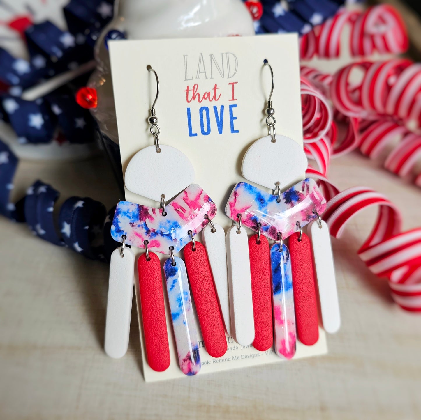 Red, White and Blue Clay Dangle Earrings