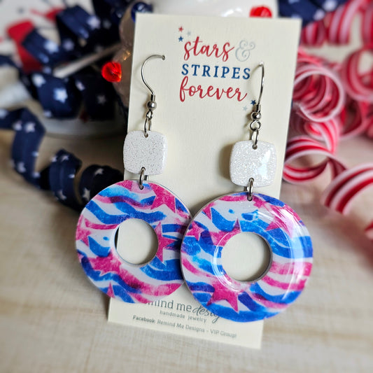 Stars and Stripes Clay Dangle Earrings