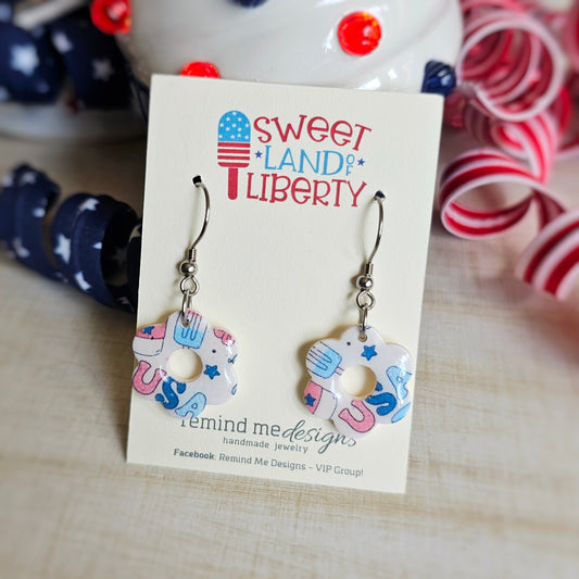 Red, White and Blue Flower Clay Dangle Earrings