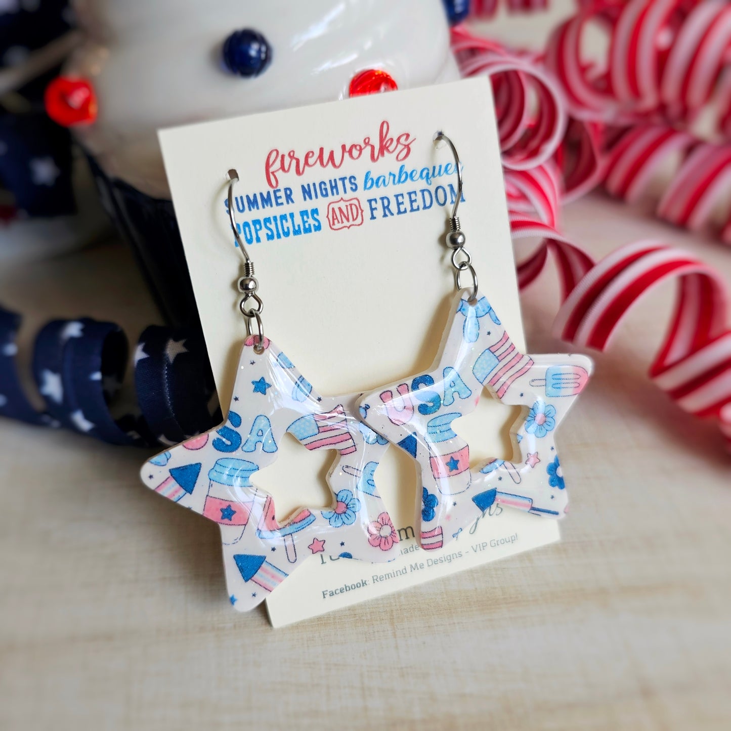 Red, White and Blue Clay Dangle Earrings