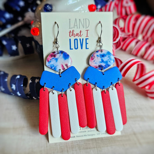 Red, White and Blue Clay Dangle Earrings