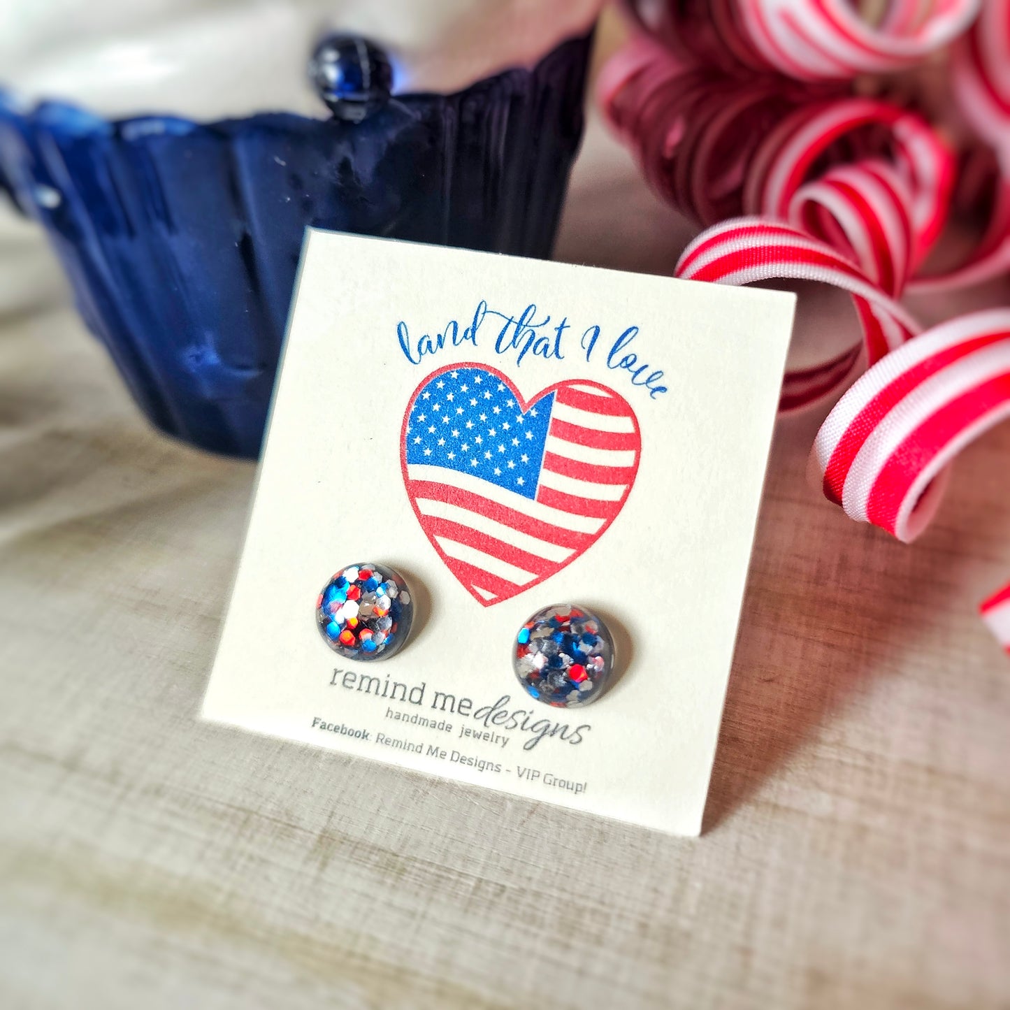Red, White and Blue Resin Glitter Studs