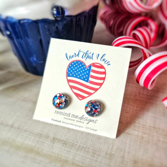 Red, White and Blue Resin Glitter Studs