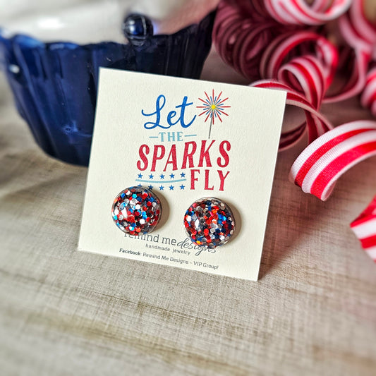 Red, White and Blue Resin Glitter Studs