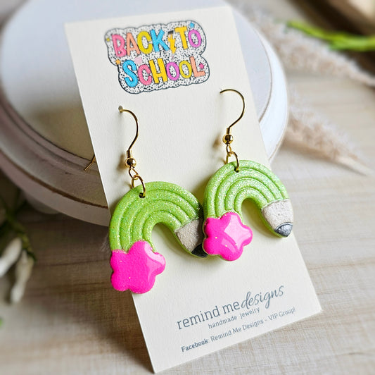 Bright Green Glitter Pencil Clay Dangles