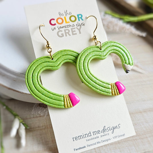 Bright Green Glitter Pencil Clay Dangles