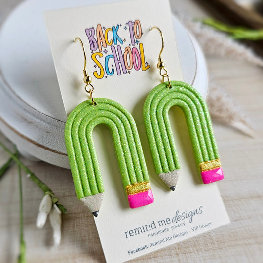 Bright Green Glitter Pencil Clay Dangles