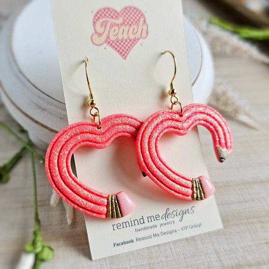Coral Glitter Pencil Clay Dangle Earrings