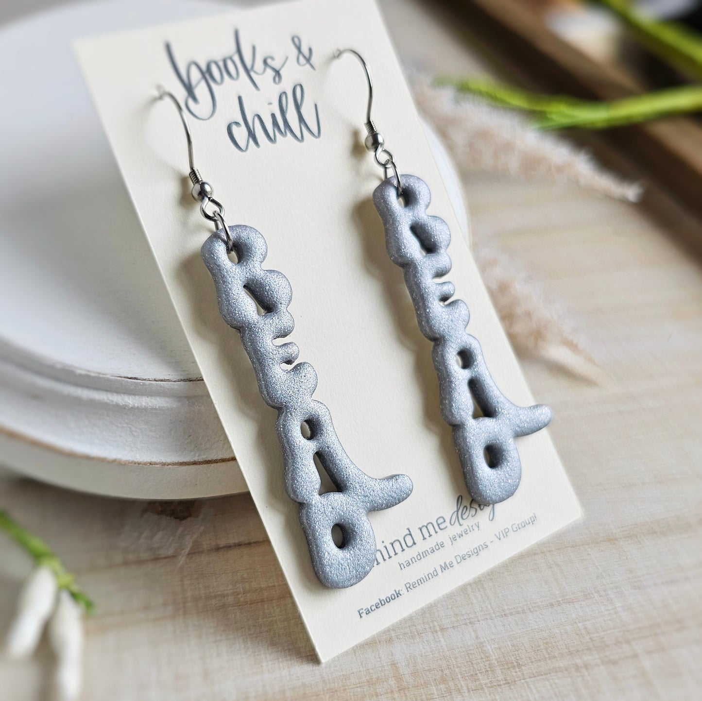 Silver "READ" Clay Dangles