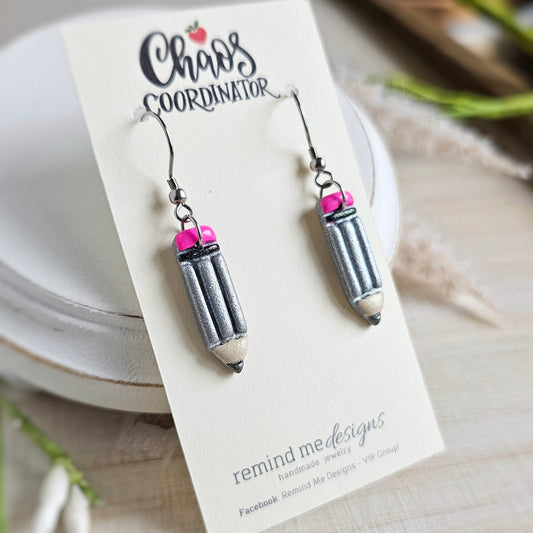 Silver Pencil Clay Dangles