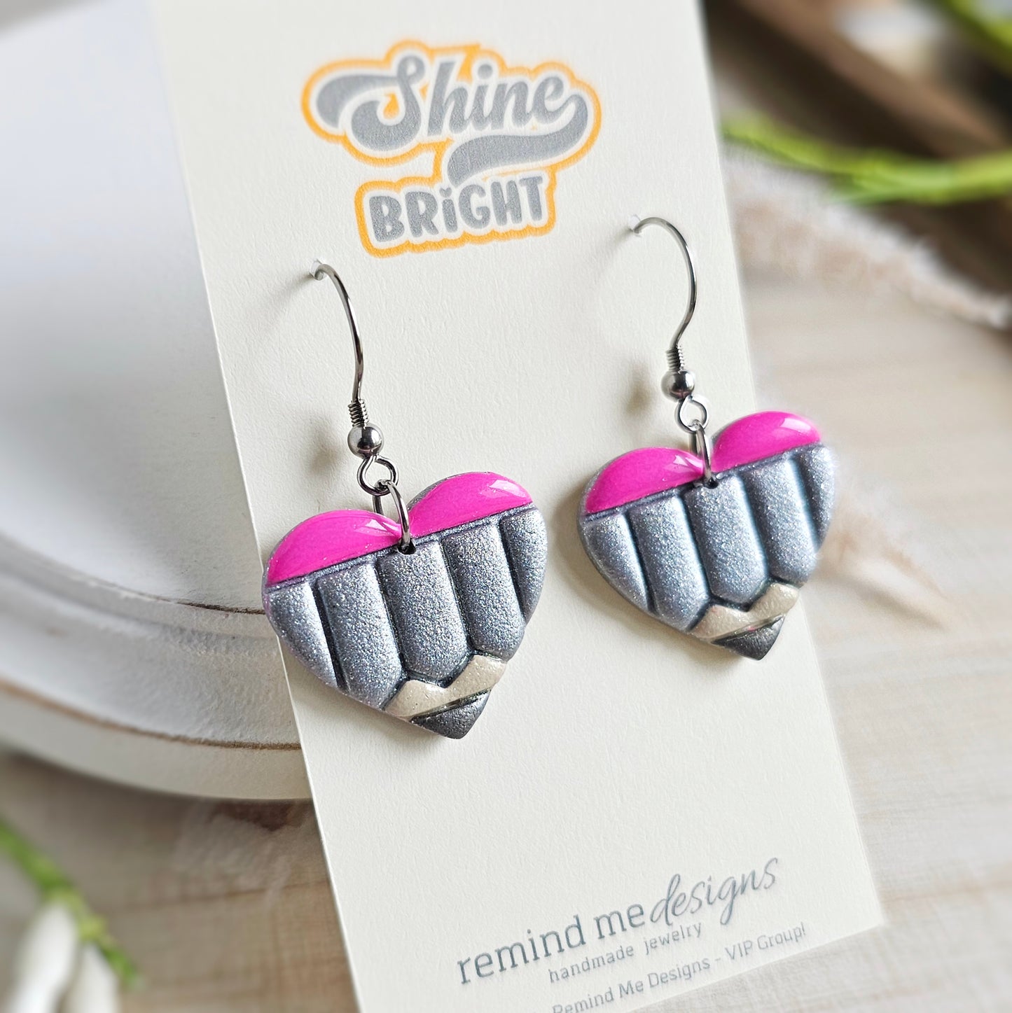 Silver Heart Pencil Clay Dangles
