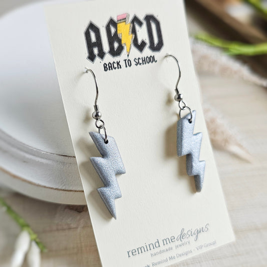 Silver Lightning Bolt Dangle Earrings