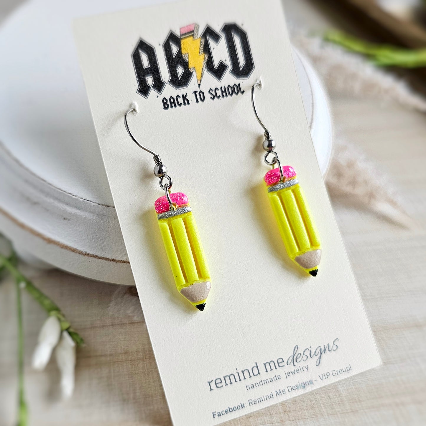 Neon Yellow Pencil Clay Dangle Earrings