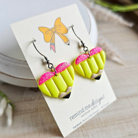 Neon Yellow Pencil Clay Dangle Earrings
