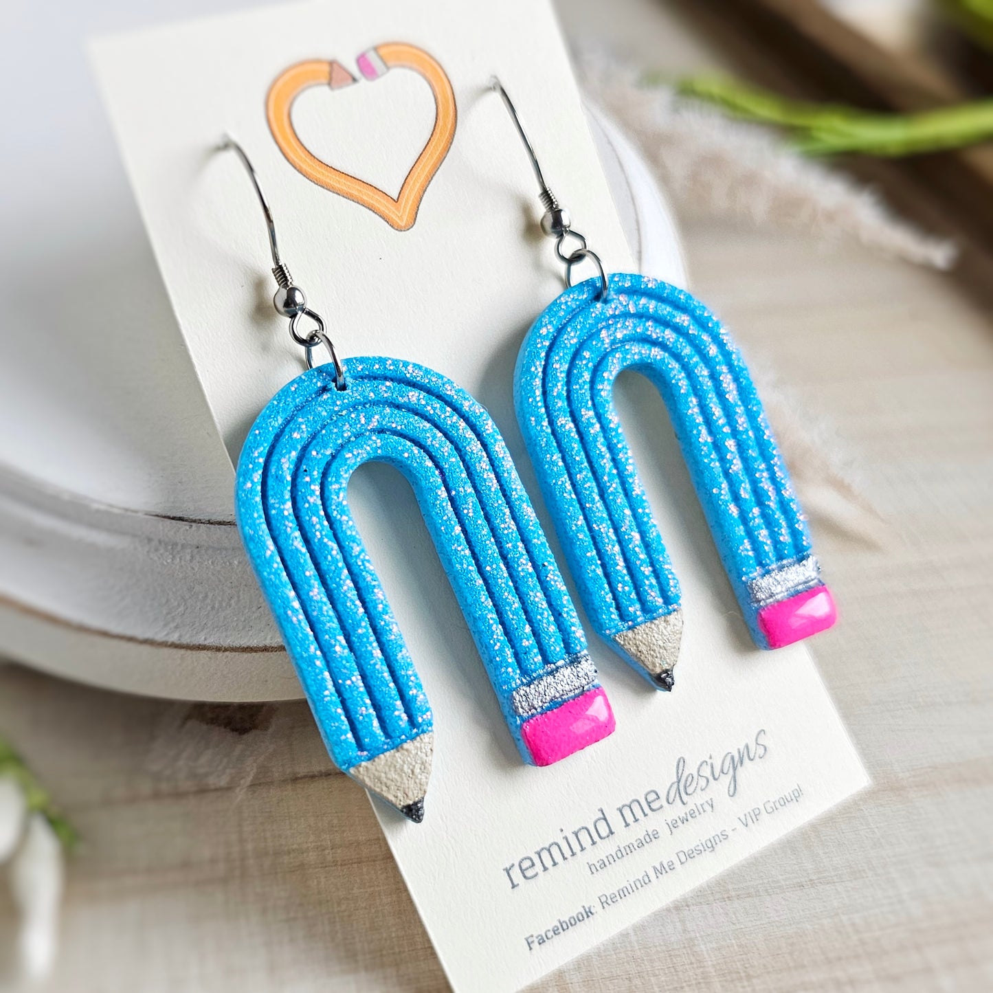 Blue Cotton Candy Glitter Pencil Clay Dangle Earrings