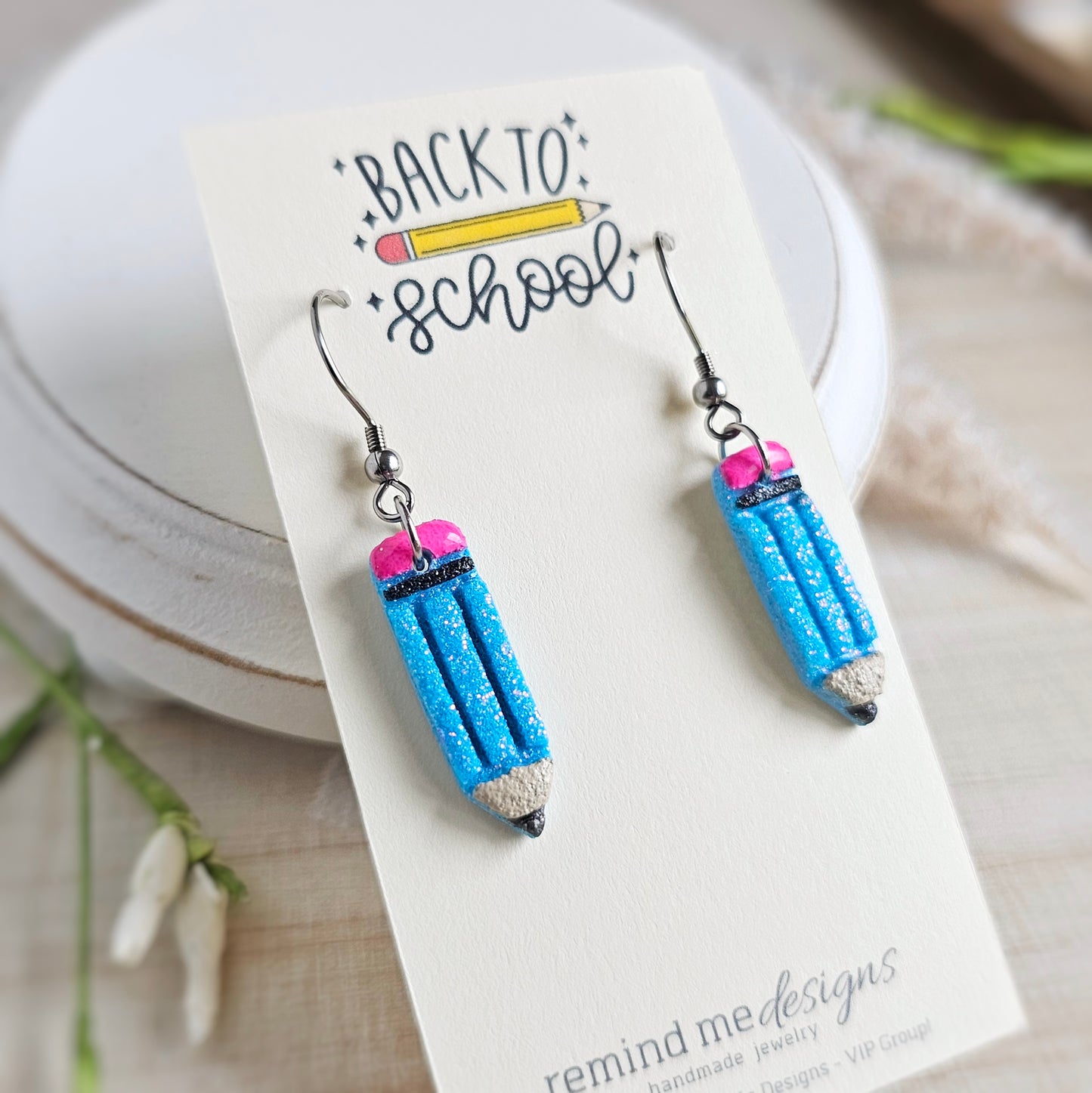 Blue Cotton Candy Glitter Pencil Clay Dangle Earrings