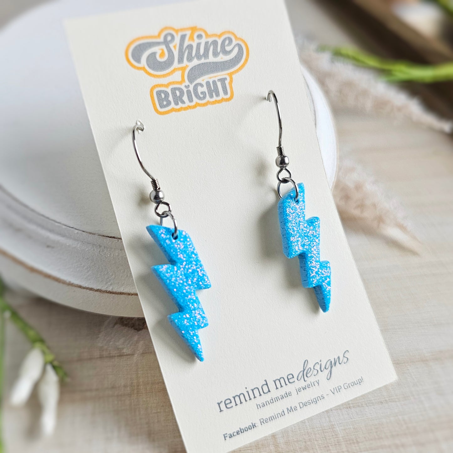 Blue Cotton Candy Glitter Lightning Bolt Dangles