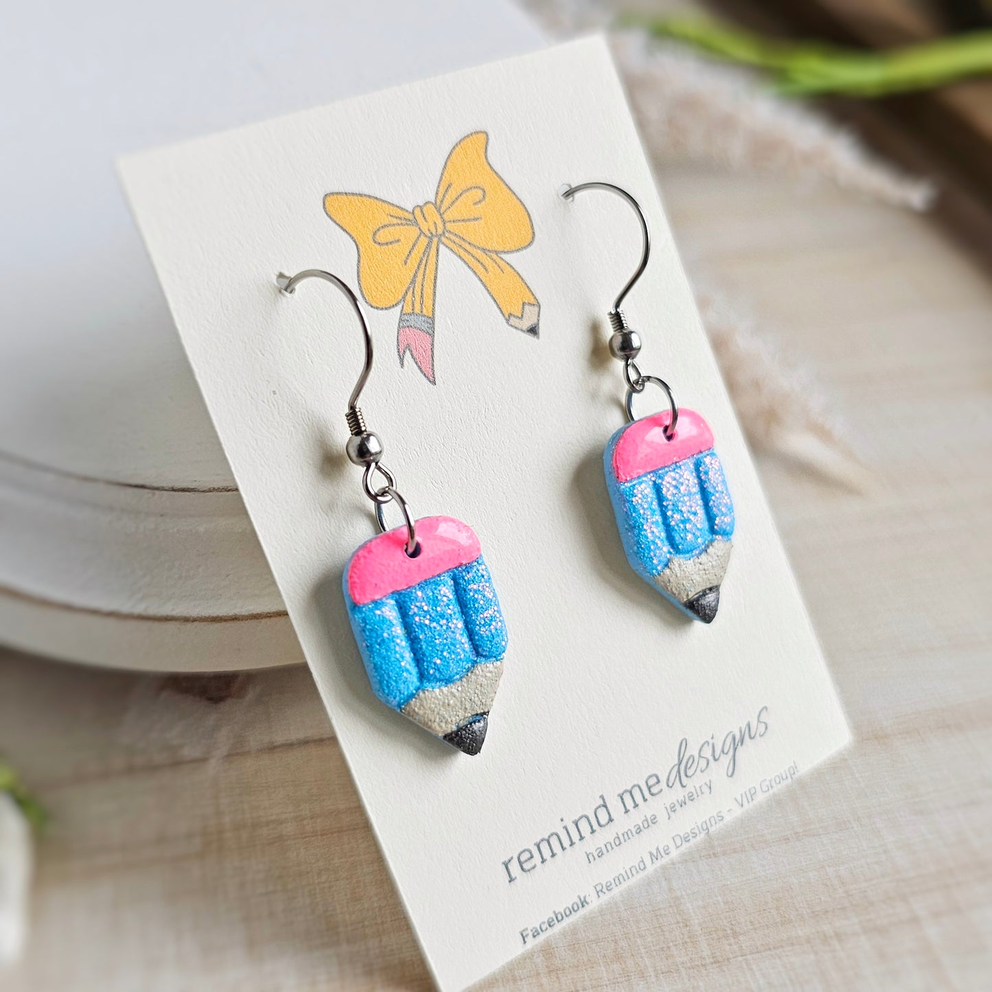 Blue Cotton Candy Glitter Pencil Clay Dangle Earrings