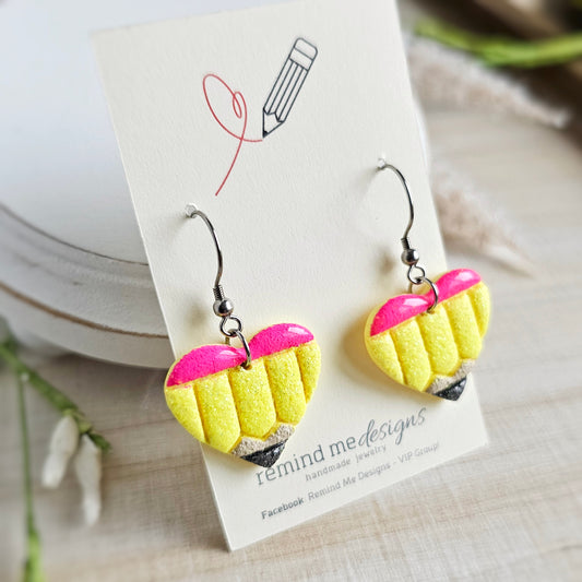 Neon Yellow Glitter Pencil Clay Dangle Earrings