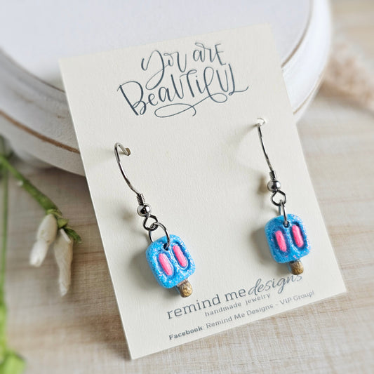 Blue Cotton Candy Glitter Popsicle Polymer Clay Dangles